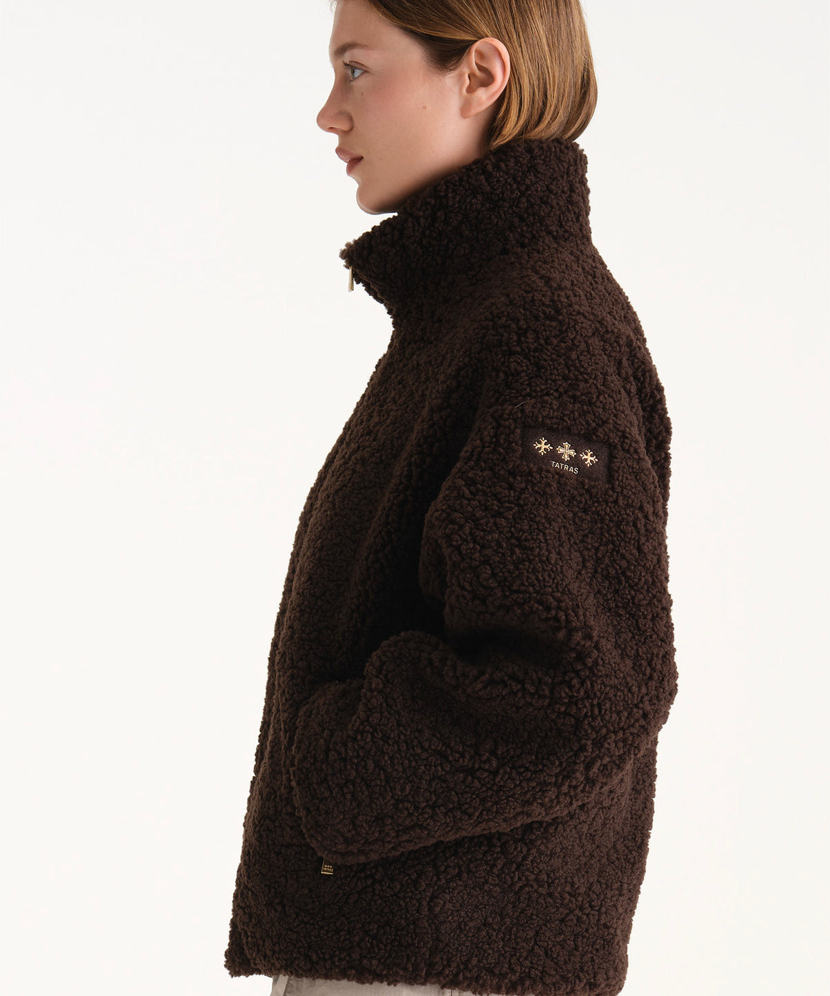 The model is 175 cm tall and is wearing a size 2 in BROWN.