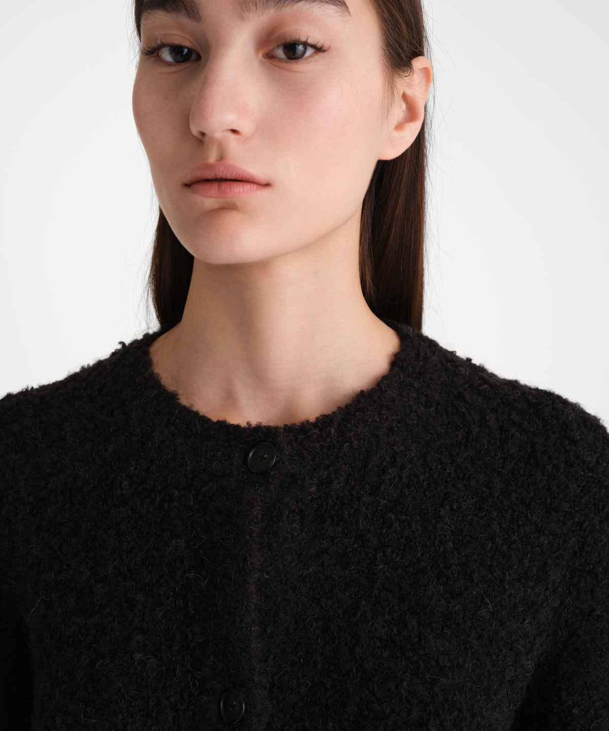 The model is 176 cm tall and is wearing a size 2 in BLACK.